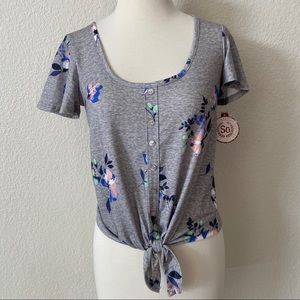 NWT SO Clothing Floral Button Up T Shirt